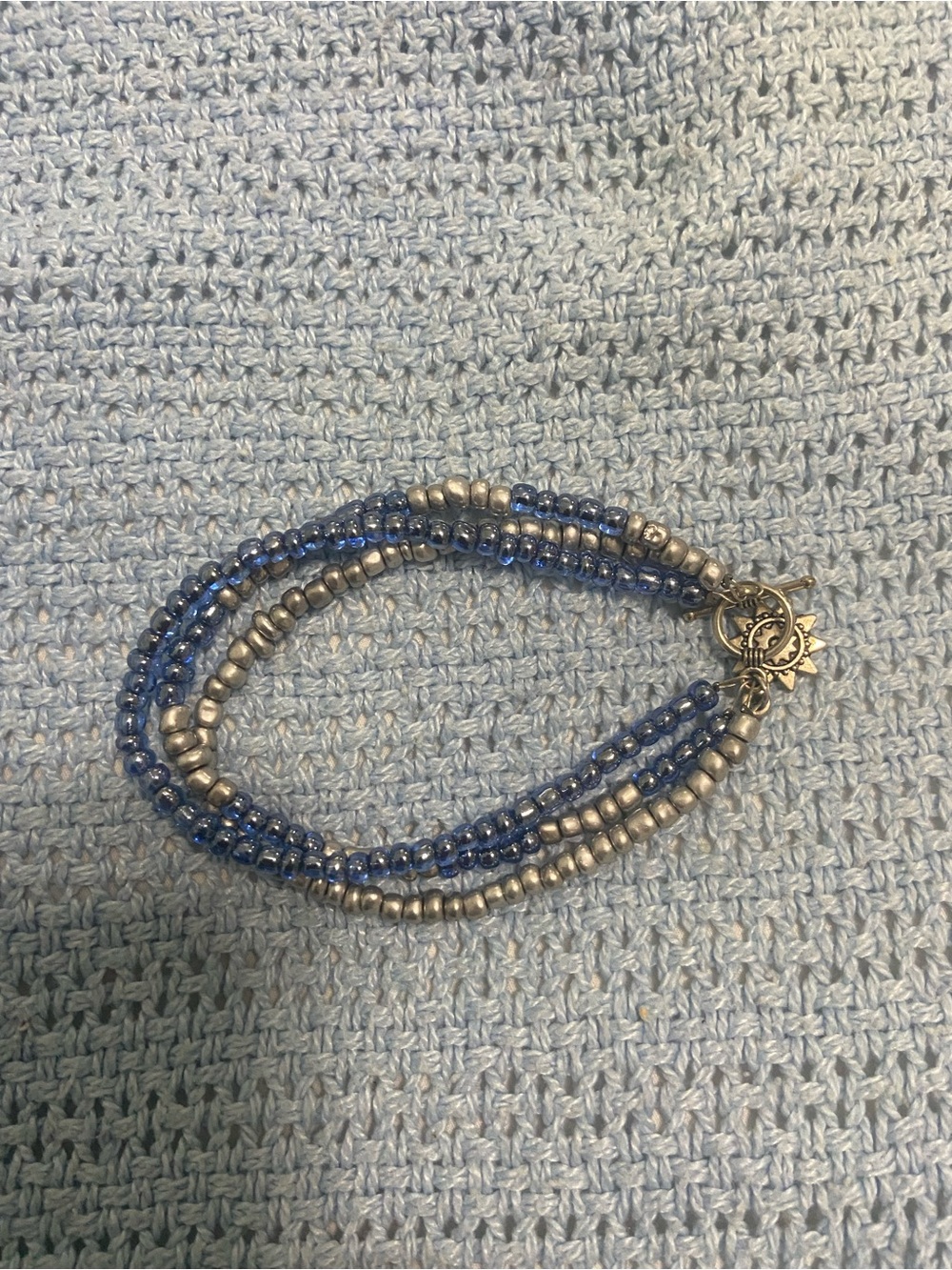 & Other Stories Blue and Silver Multi-Strand Beaded Bracelet with Sun Charm